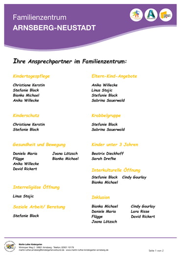 Ansprechpartner im Familienzentrum