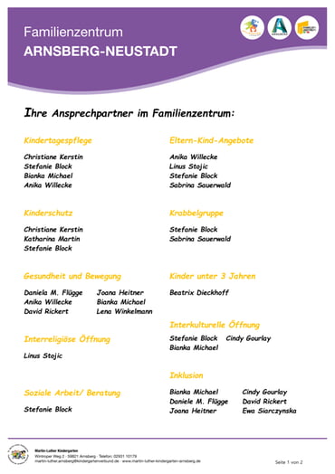 Ansprechpartner im Familienzentrum